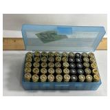50 RNDS RELOADED .45 AUTO AMMO IN PLASTIC CASE
