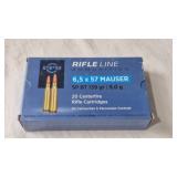 PPU 6.5 X 57 MAUSER 139GR SP AMMO, 20 TOTAL