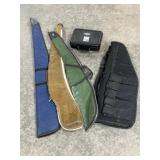 4 PADDED RIFLE CASES, 1 HARD PISTOL CASE