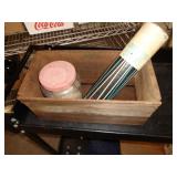 WOOD BOX, BUTTONS & PICKUP STICKS