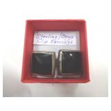 STERLING SILVER & ONYX CLIP ON EARRINGS