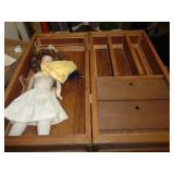 VINTAGE DOLL IN HOMEMADE CASE DOLL IS 17" TALL