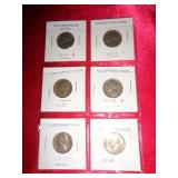 6 OLD JEFFERSON NICKELS