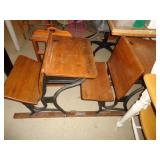 2 JOINED CAST IRON & WOOD SCHOOL DESKS / BM