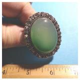 GERMAN SILVER RING - GREEN ONYX SZ 8