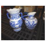 BLUE & WHITE VASE & PITCHER