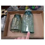 2 - BLUE FRUIT JARS W ZINC LIDS