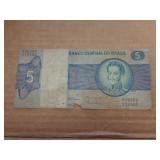 BANK NOTE - BRAZIL 5 CRUZEIROS