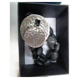 STERLING SILVER & BLACK LAVA ROCK BRACELET