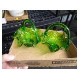 2 GREEN GLASS BASKETS MADE IN ITALY