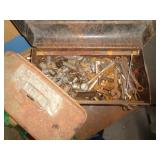 METAL TOOL BOX W OLD TOOLS