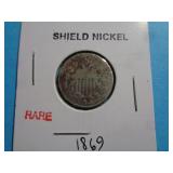 CARD SAYS 1869 BUT NOT READABLE / SHIELD NICKEL