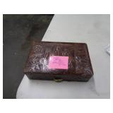 LEATHER JEWELRY BOX W COSTUME JEWELRY
