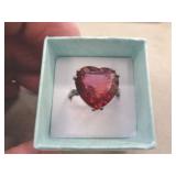 STERLING SILVER GARNET HEART RING SZ 9