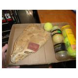 BASEBALL MITT & TENNIS BALLS