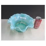 FENTON AQUA OPALESCENT GRAPE RUFFLED BOWL