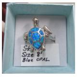 STERLING SILVER BLUE OPAL TURTLE RING SZ 8