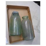 BLUE FRUIT JARS / 1 ON RIGHT CHIPPED AT TOP