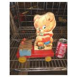 TEDDY ZILO WOOD FISHER PRICE PULL TOY / WORKS