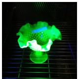 FENTON VASELINE (URANIUM) GLASS COMPOTE