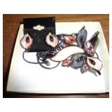 GUN METAL EMAMELED NECKLACE & EARRINGS