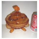 ARGONAUT SHELL AMBER FOOTED GLASS CANDY DISH