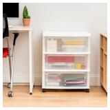 3 DRAWER WIDE PLASTIC ROLLING CART