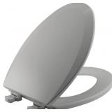 ELONGATED SILVER WOODEN TOILET SEAT