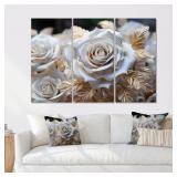 84X60 WHITE & GOLD ROSE WALL ART