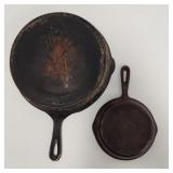 2 CAST IRON SKILLETS, 10 IN & 6.5