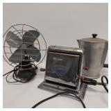 VINTAGE TOASTER, COFFEE POT & FAN
