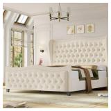 KING WINGBACK UPHOLSTERED PLATFORM BED