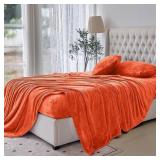 4PC VELVET PLUSH ORANGE QUEEN SHEET SET