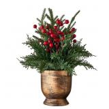 12" ARTIFICIAL BERRIES & PINE SPRIGS POTTED PLANT