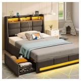 TWIN PLATFORM STORAGE BED LED CHARGING