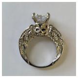 SZ 9 SILVER WINGED SKULL RING