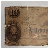 MID 1800s ATTLEBOROUGH $10 BANK NOTE