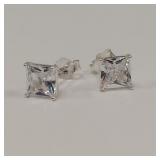925 SQUARE CZ SILVER STUD EARRINGS 7MM