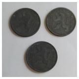 3 BELGIUM FRANC COINS WWII
