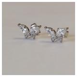 925 SILVER CZ BUTTERFLY STUD EARRINGS