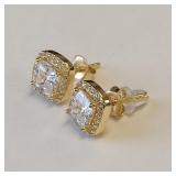 STERLING SQUARE CZ ENCRUSTED STUD EARRINGS