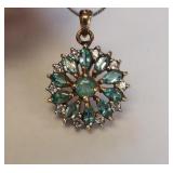 STERLING EMERALD & SAPPHIRE PENDANT