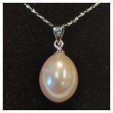 LRG GENUINE PEARL NECKLACE 925 STERLING