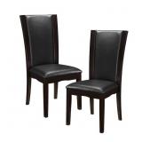PAIR OF LEATHER & WOOD DINING CHAIRS