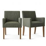 PAIR SOLID WOOD LINEN DINING CHAIRS