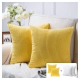 PAIR 20X20 YELLOW CORDUROY ACCENT PILLOWS