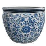 16" LRG BLUE FLORAL PORCELAIN FISHBOWL PLANTER