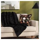 BLACK CHANNEL FAUX FUR THROW BLANKET