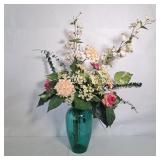 GLASS VASE & SILK FLOWERS