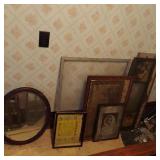 LOT OF ANTIQUE PICTURES & MIRROR